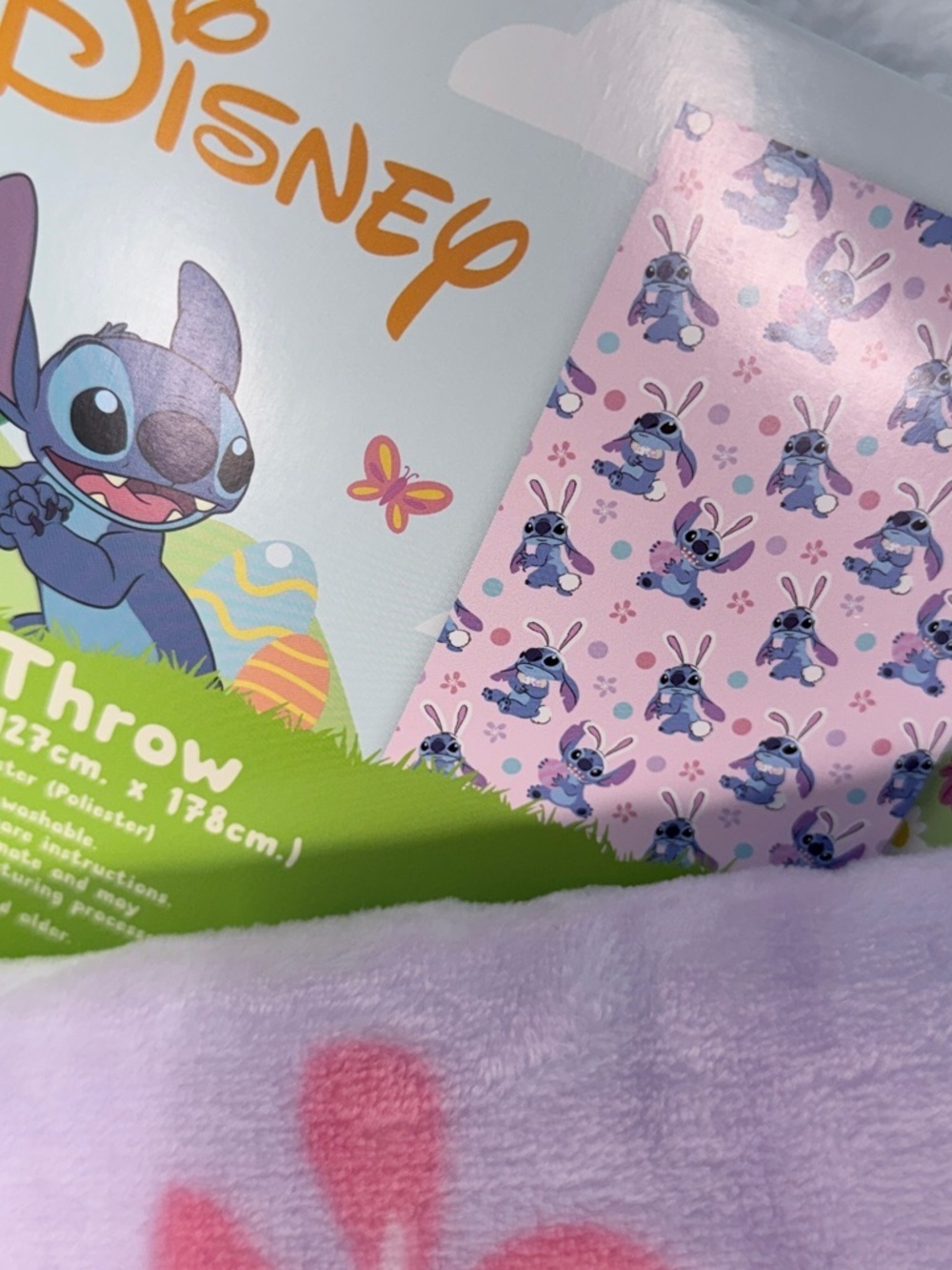 Disney Stitch Easter Bunny Plush Throw Blanket 50 x 70 Purple Lilo and Stitch - Picture 3 of 5
